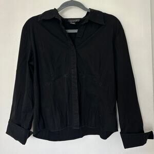 Vintage Black Corset-Style Button-Down Top